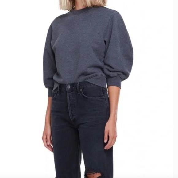 NWT $138 AGOLDE Thora 3/4 Sleeve Sweatshirt in Graphite Heather - size XS or S! - Picture 4 of 7
